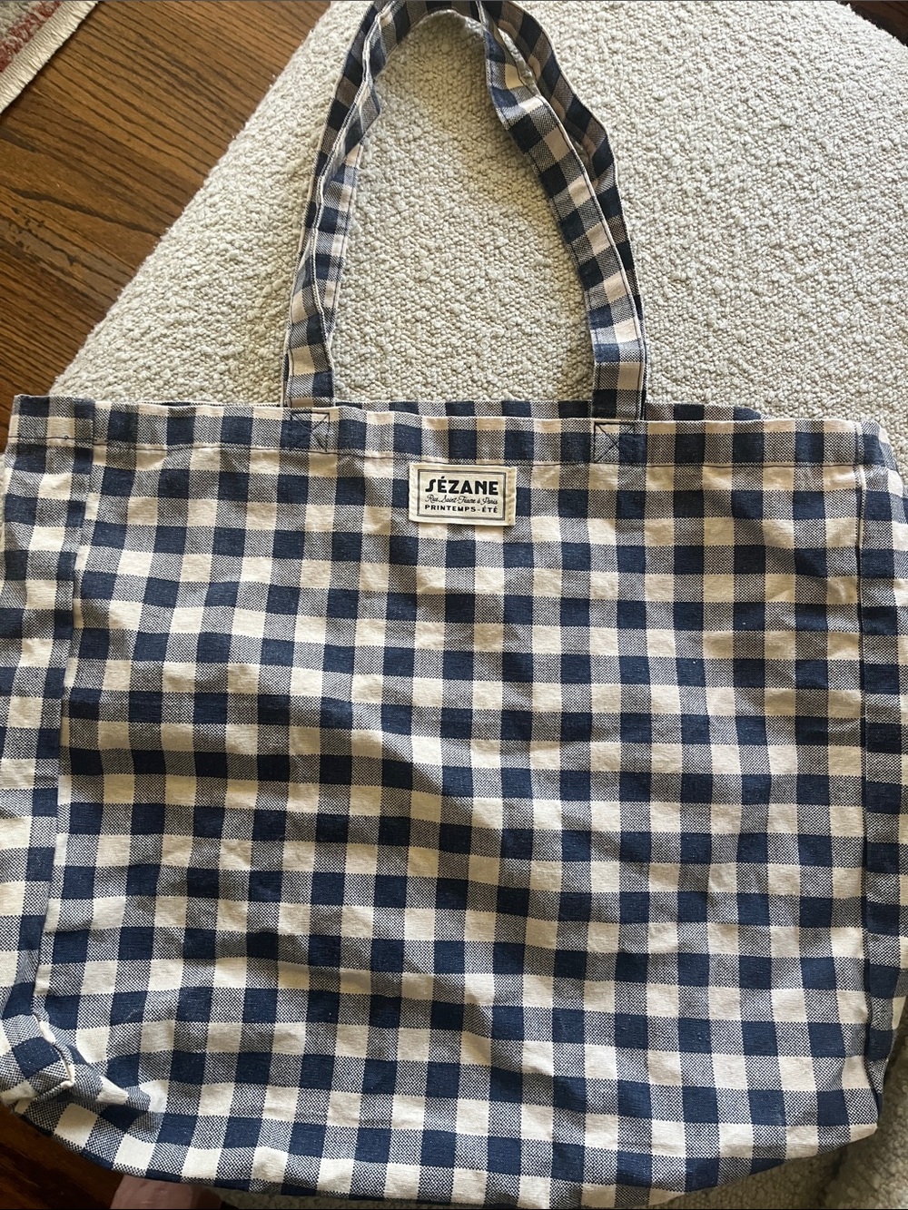 Sézane Navy and White Gingham Tote Bag